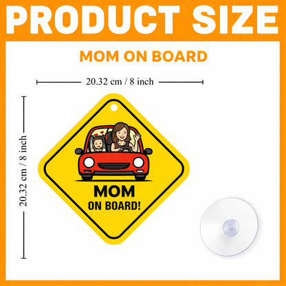 Smeeps Mom On Board Hanging Sign – 20.32 × 20.32 cm (8 × 8 Inch) Mom Driving with Child Waterproof Car Hanging Board with Suction Cup | Family Safety Vehicle Warning Sign Pack of 1