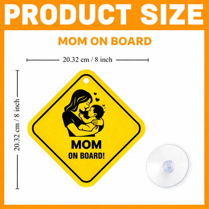 Smeeps Mom On Board Hanging Sign – 20.32 × 20.32 cm (8 × 8 Inch) Loving Mother & Baby Waterproof Car Hanging Board with Suction Cup | Cute Family Safety Vehicle Sign Pack of 1