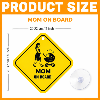 Smeeps Mom On Board Hanging Sign – 20.32 × 20.32 cm (8 × 8 Inch) Mom with Baby Stroller Waterproof Car Hanging Board with Suction Cup | Mother & Baby Safety Vehicle Sign Pack of 1