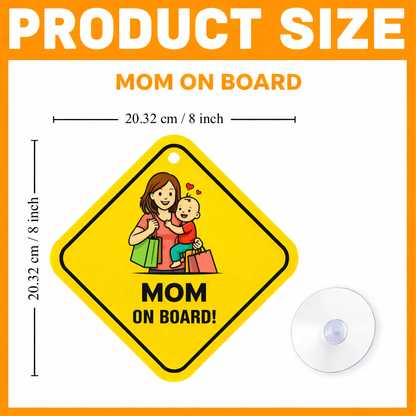 Smeeps Mom On Board Hanging Sign – 20.32 × 20.32 cm (8 × 8 Inch) Shopping Mom with Baby Waterproof Car Hanging Board with Suction Cup | Cute Family Safety Vehicle Sign Pack of 1