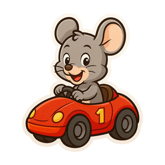 Smeeps Cute Mouse Driving Car Sticker – 10.16 x 11.43 cm Kids Cartoon Vinyl Decal | Fun Animal Car Sticker for Notebooks, Bottles, Bikes & Helmets | Waterproof & Durable