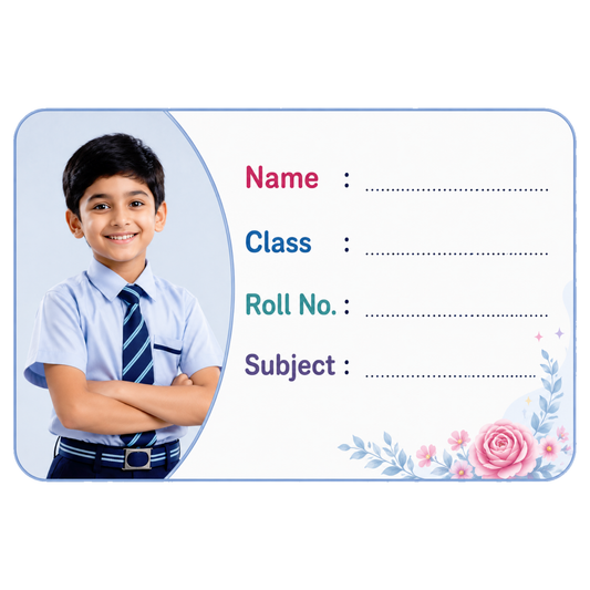Custom Photo Floral School Name Labels – 7.62 × 5.08 cm (3 × 2 Inch) Personalized Waterproof Kids Notebook Stickers for School Books, Water Bottles & Accessories | Elegant Flower Theme Pack of 36