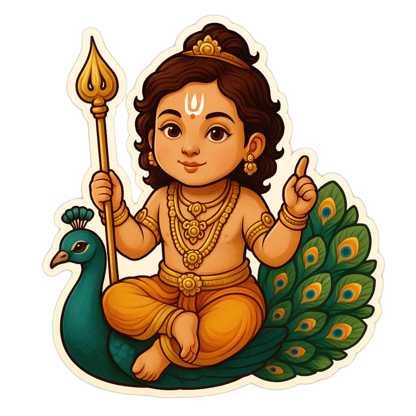 Smeeps Little Murugan on Peacock Sticker – 11.43 x 10.16 cm Car & Bike Vinyl Decal | Cute Lord Muruga Design | Waterproof & UV-Resistant