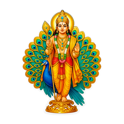 Smeeps Lord Murugan Sticker – Tamil God Murugan with Peacock Vinyl Decal | 8.64 x 11.43 cm Car & Bike Sticker | Waterproof & Durable