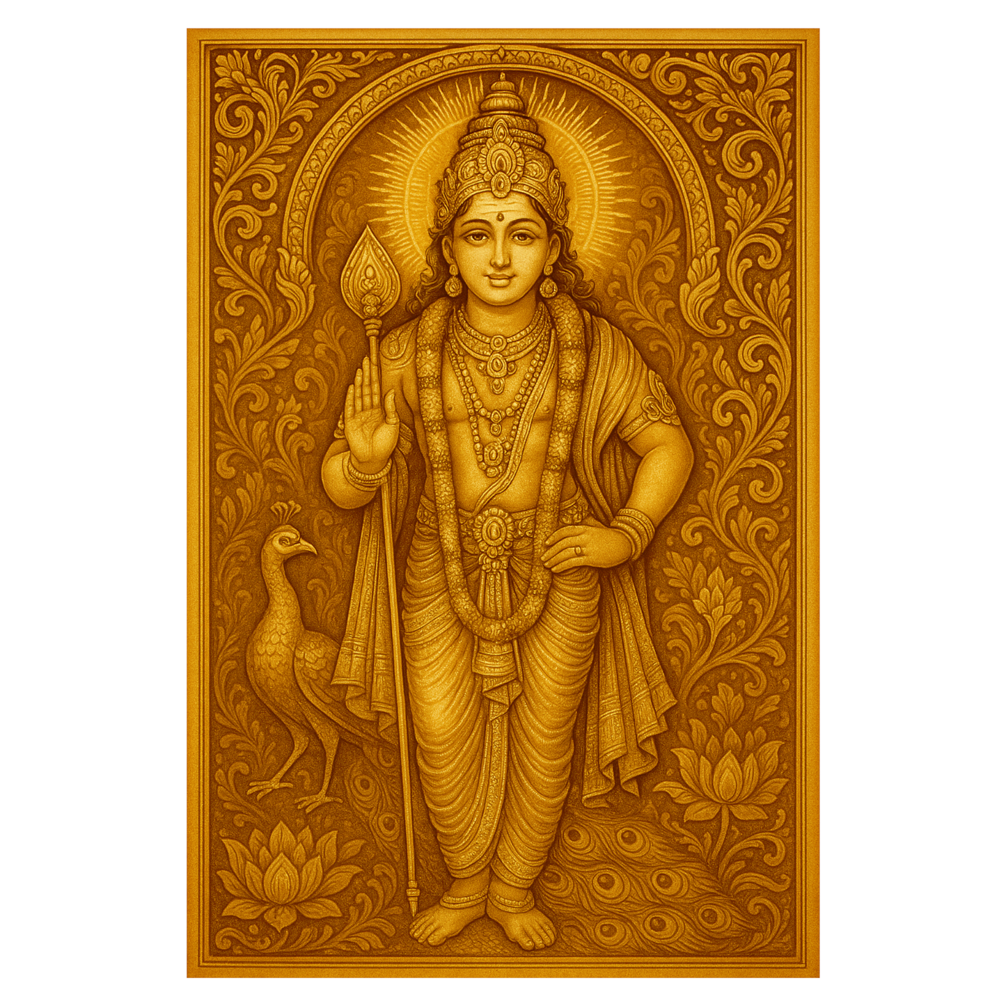 Smeeps Lord Murugan Wall Poster – Divine Subramanya Swamy Artwork with Vel & Peacock | 30.48 x 45.72 cm Spiritual Home & Temple Décor