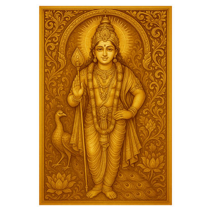 Smeeps Lord Murugan Wall Poster – Divine Subramanya Swamy Artwork with Vel & Peacock | 30.48 x 45.72 cm Spiritual Home & Temple Décor