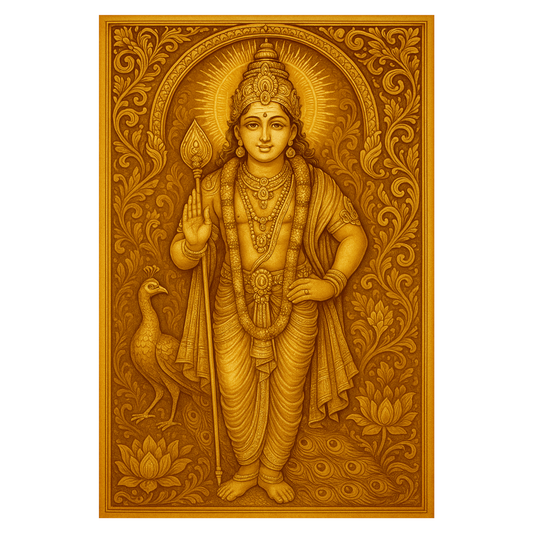 Smeeps Lord Murugan Wall Poster – Divine Subramanya Swamy Artwork with Vel & Peacock | 30.48 x 45.72 cm Spiritual Home & Temple Décor