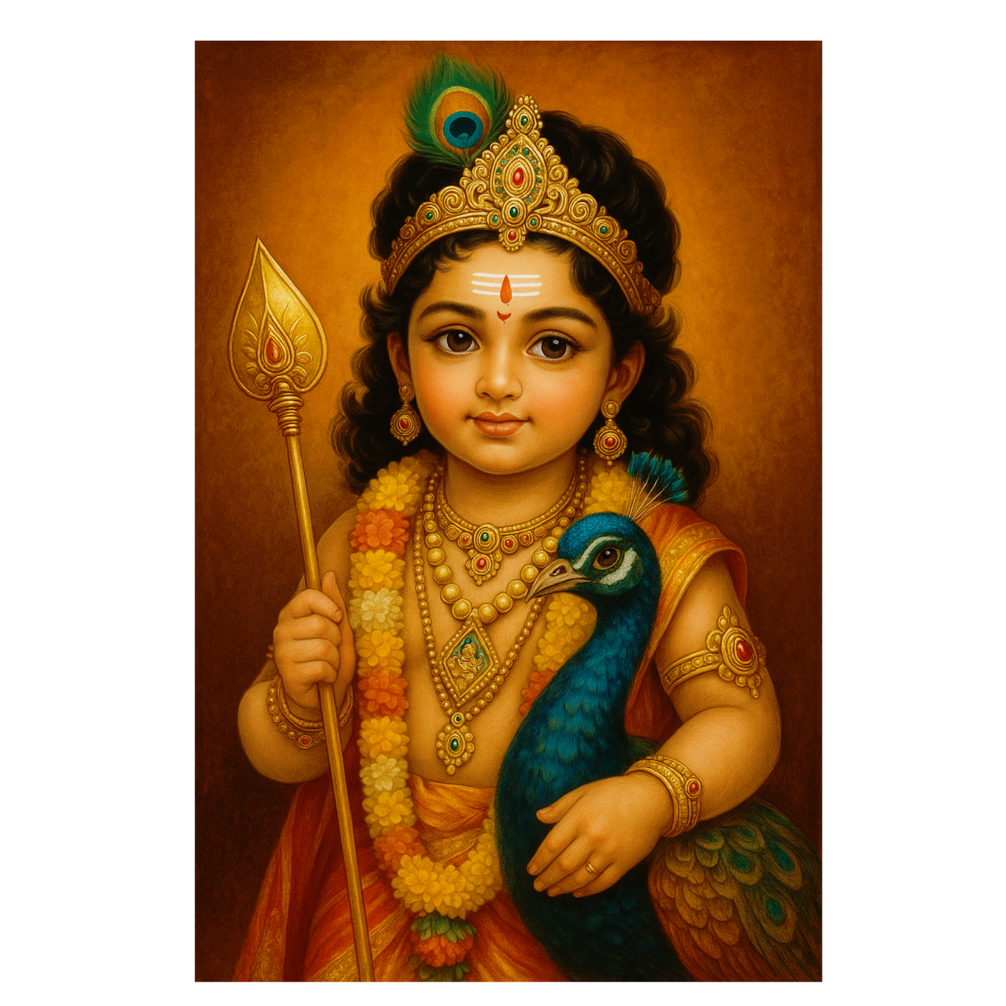 Smeeps Bala Murugan Wall Poster – Divine Child Murugan with Vel & Peacock Artwork | 30.48 x 45.72 cm Spiritual Home & Pooja Room Décor