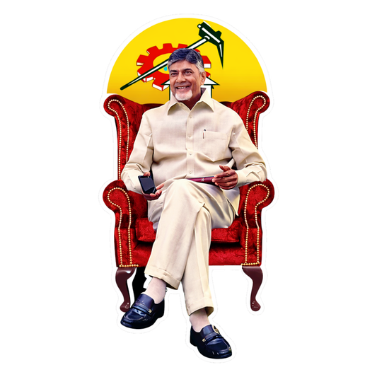 Smeeps N. Chandrababu Naidu Chair Pose Vinyl Sticker – 12.2 × 6.35 cm (4.8 × 2.5 Inch) Political Leader Die-Cut Car Sticker | Waterproof UV Resistant Wash Proof | Pack of 1
