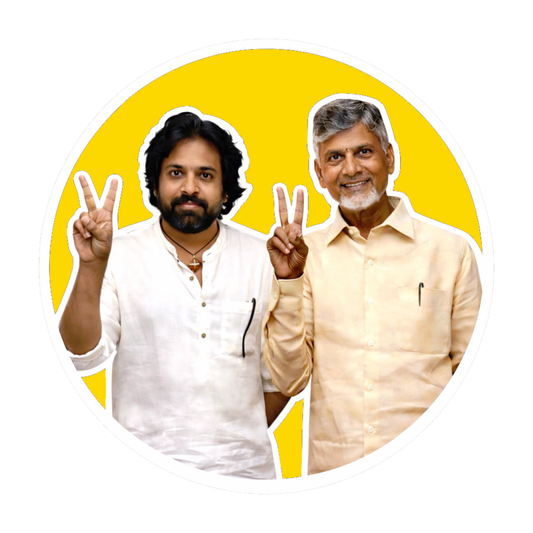 Smeeps Pawan Kalyan & N. Chandrababu Naidu Vinyl Sticker – 10.16 × 10.16 cm (4 × 4 Inch) Political Leaders Round Die-Cut Car Sticker | Waterproof UV Resistant Wash Proof | Pack of 1