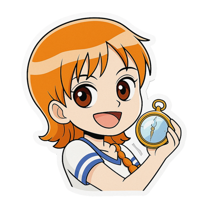 Smeeps Nami Chibi Sticker – 10.16 x 8.89 cm Car & Bike Vinyl Decal | Cute Anime Compass Design | Waterproof & UV-Resistant