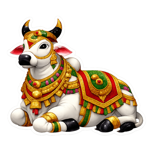 Smeeps Sacred Nandi Bull Sticker – 12.7 × 10.93 cm (5 × 4.3 Inch) Hindu Religious Vinyl Decal for Car, Bike, Door & Wall | Waterproof UV Resistant Devotional Sticker