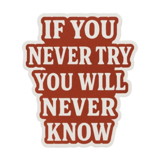 Smeeps If You Never Try You Will Never Know Sticker – 5.08 x 10.16 cm | Motivational Vinyl Car Decal (Rust Red Theme)