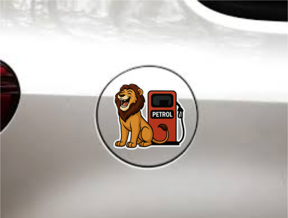 Smeeps Petrol Lion Sticker – 8.5 x 10.16 cm | Cartoon Lion with Fuel Pump Design | Waterproof Vinyl Car Decal | Bold & Fun Auto Decor