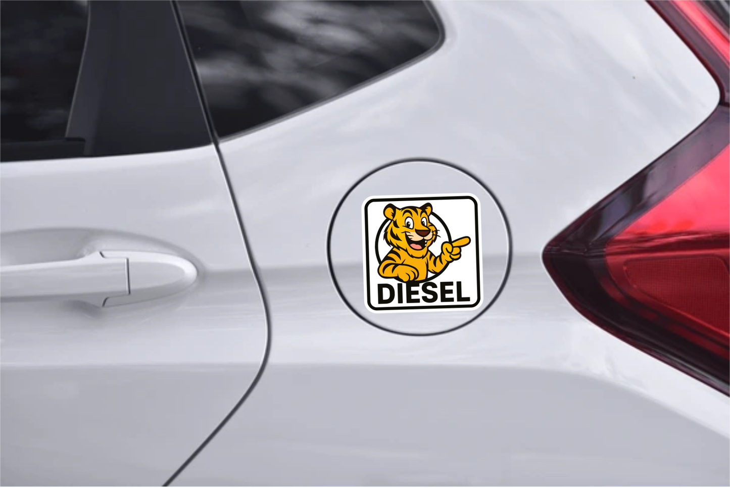 Smeeps Diesel Fuel Sticker – 13 x 12 cm | Cartoon Tiger Design | Bold Square Car Fuel Label for Diesel Vehicles