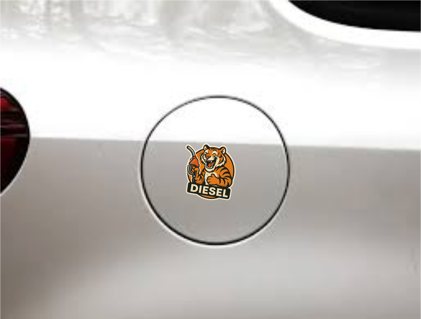Smeeps Laughing Diesel Tiger Sticker – 8.4 x 7.8 cm Bold Fuel-Themed Car Decal with Roaring Cartoon Tiger & Nozzle Design | Waterproof Vinyl for Cars Only