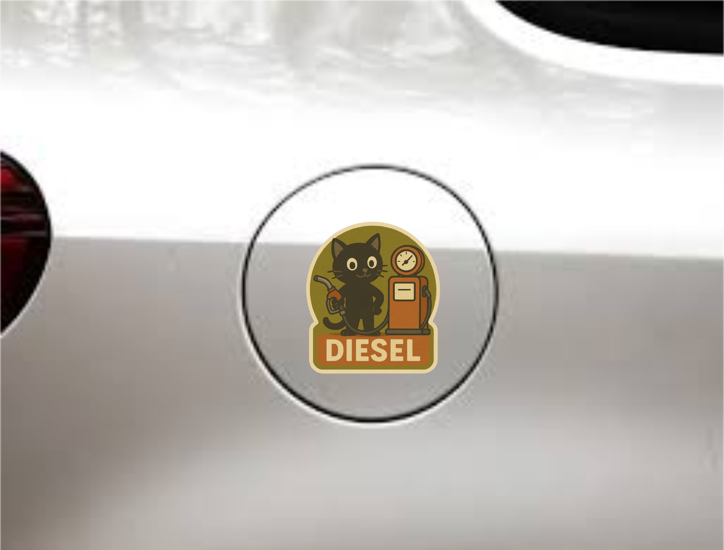 Smeeps Diesel Fuel Reminder Sticker – 10 x 10 cm Cute Cat with Pump Design | Vintage Style Car Fuel Tag | Waterproof & Durable Vinyl Decal