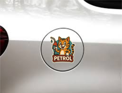 Smeeps Petrol Sticker – 10x 10 cm Cute Orange Cat Holding Fuel Nozzle | Fuel Type Label for Cars & Bikes | Waterproof Vinyl Decal