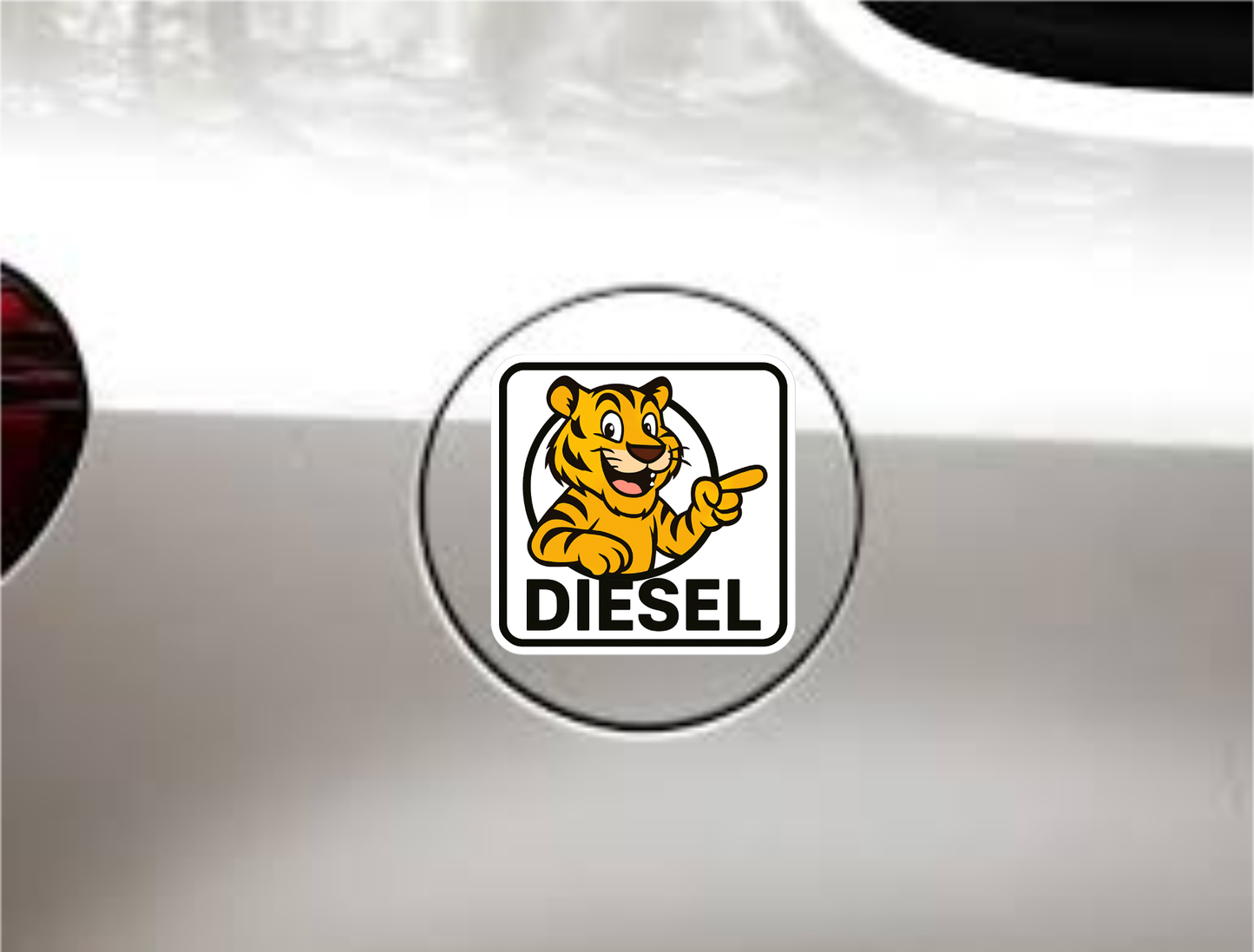 Smeeps Diesel Fuel Sticker – 13 x 12 cm | Cartoon Tiger Design | Bold Square Car Fuel Label for Diesel Vehicles
