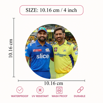 Smeeps Rohit Sharma & MS Dhoni Sticker – 10.16 cm (4 Inch) Round Cricket Legends Vinyl Decal | Waterproof UV Resistant Fan Collectible