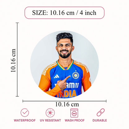 Smeeps Ruturaj Gaikwad India Cricket Sticker – 10.16 cm (4 Inch) Round Vinyl Car & Bike Decal | Team India Jersey Design | Waterproof UV Resistant