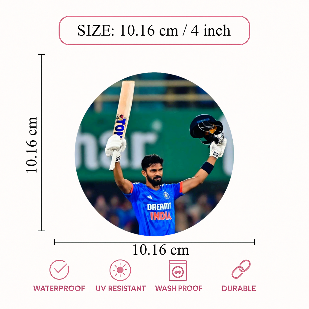 Smeeps Ruturaj Gaikwad Celebration Sticker – 10.16 cm (4 Inch) Team India Victory Vinyl Decal | Waterproof UV Resistant Round Sticker