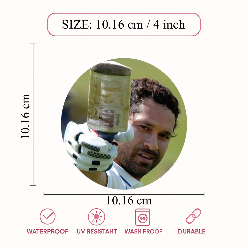 Smeeps Sachin Tendulkar Sticker – 10.16 cm (4 Inch) Master Blaster Cricket Legend Vinyl Decal | Waterproof UV Resistant Round Sticker