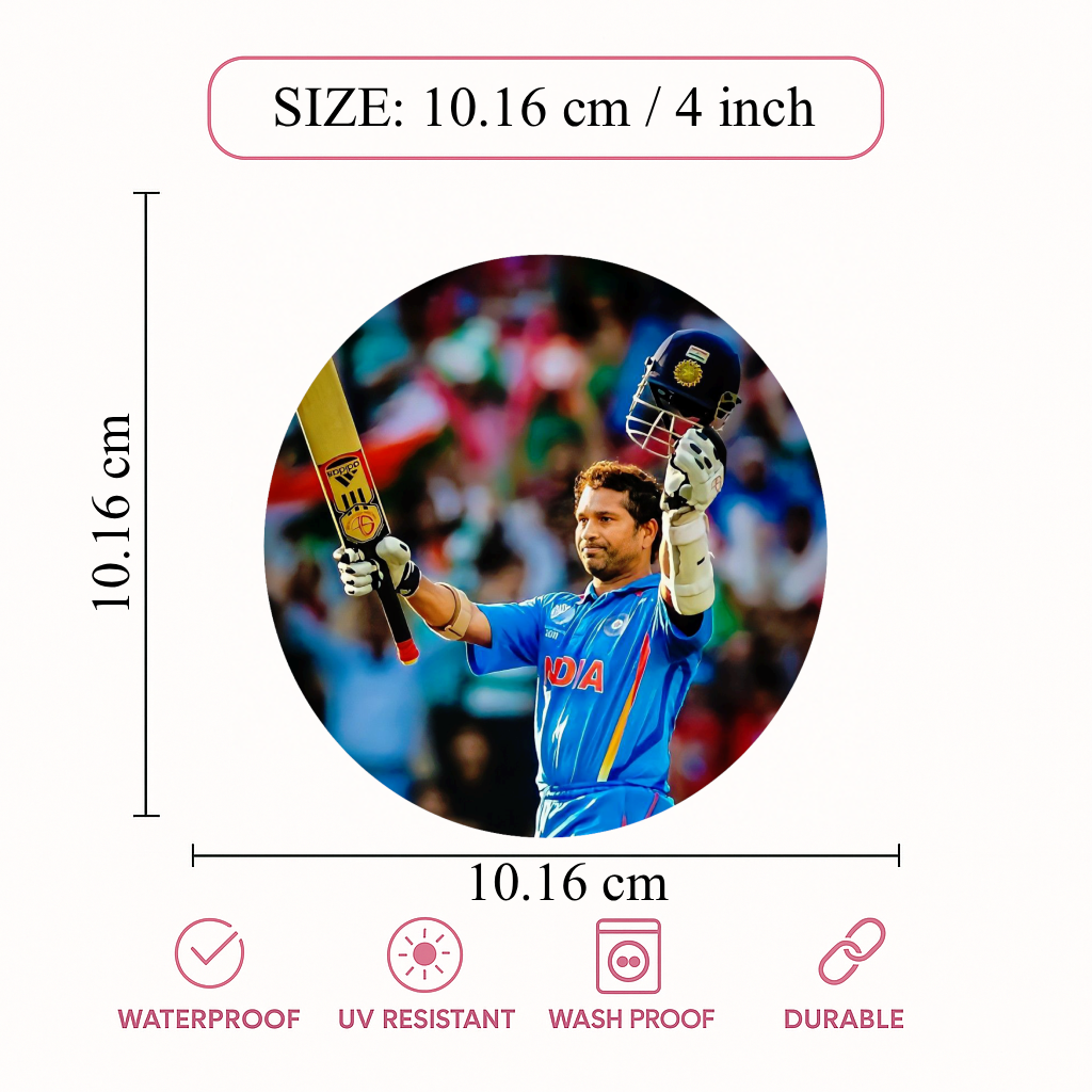 Smeeps Sachin Tendulkar Sticker – 10.16 cm (4 Inch) India Cricket Legend Vinyl Decal | Waterproof UV Resistant Round Sticker
