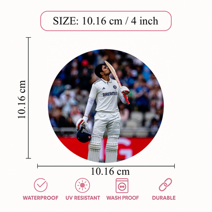 Smeeps Shubman Gill Sticker – 10.16 cm (4 Inch) India Test Jersey Vinyl Decal | Waterproof UV Resistant Round Sticker