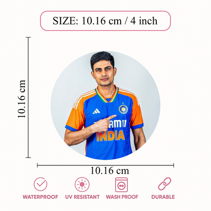 Smeeps Shubman Gill Sticker – 10.16 cm (4 Inch) Team India Jersey Vinyl Decal | Waterproof UV Resistant Round Cricket Fan Sticker