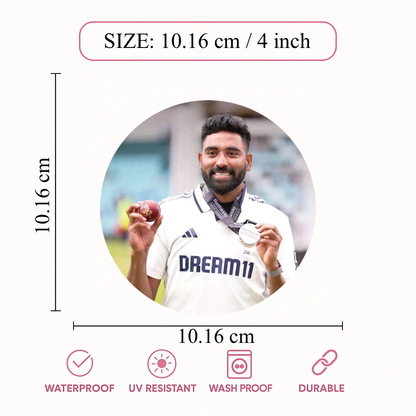 Smeeps Mohammed Siraj Sticker – 10.16 cm (4 Inch) Team India Fast Bowler Vinyl Decal | Waterproof UV Resistant Round Sticker