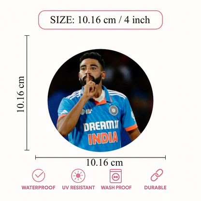 Smeeps Mohammed Siraj Sticker – 10.16 cm (4 Inch) India ODI Jersey Fan Vinyl Decal | Waterproof UV Resistant Round Sticker