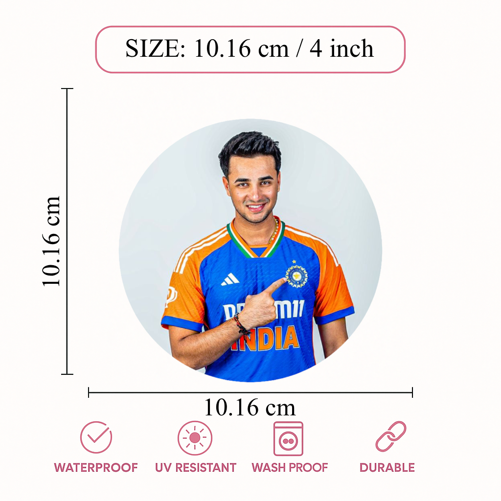 Smeeps Abhishek Sharma Sticker – 10.16 cm (4 Inch) India Jersey Fan Vinyl Decal | Waterproof UV Resistant Round Sticker