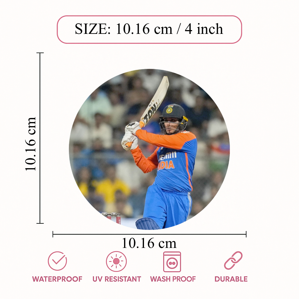 Smeeps Abhishek Sharma Sticker – 10.16 cm (4 Inch) India Cricket Fan Vinyl Decal | Waterproof UV Resistant Round Sticker