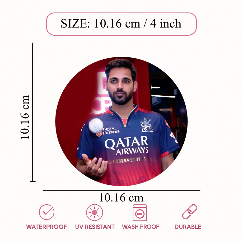 Smeeps Bhuvneshwar Kumar Sticker – 10.16 cm (4 Inch) India Swing Bowler Fan Vinyl Decal | Waterproof UV Resistant Round Sticker