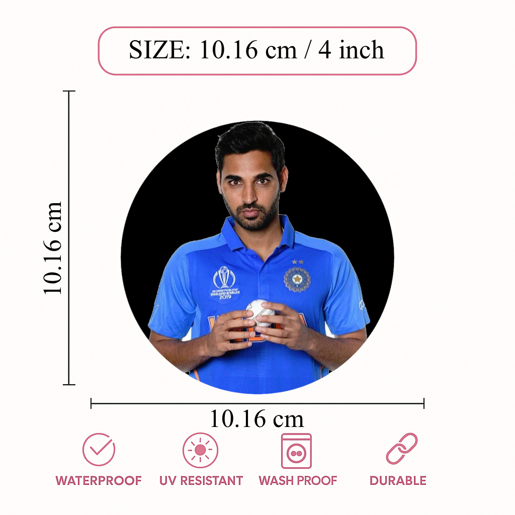 Smeeps Bhuvneshwar Kumar Sticker – 10.16 cm (4 Inch) India Cricket Fan Vinyl Decal | Waterproof UV Resistant Round Sticker
