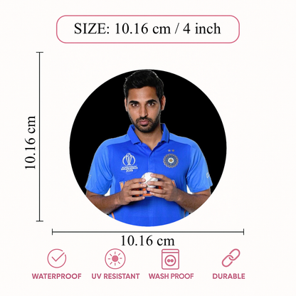 Smeeps Bhuvneshwar Kumar Sticker – 10.16 cm (4 Inch) India Cricket Fan Vinyl Decal | Waterproof UV Resistant Round Sticker