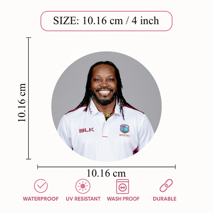 Smeeps Chris Gayle Sticker – 10.16 cm (4 Inch) West Indies Legend Fan Vinyl Decal | Waterproof UV Resistant Round Sticker