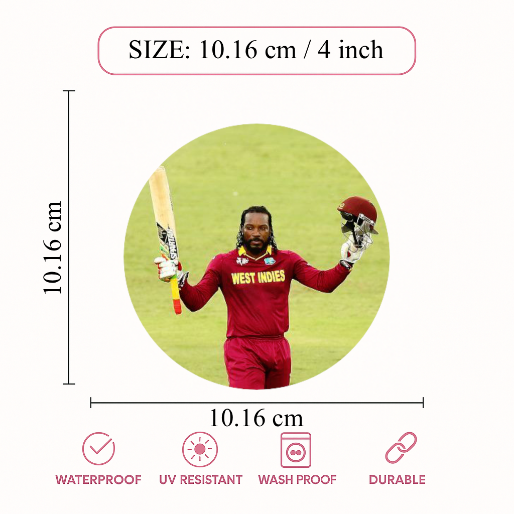 Smeeps Chris Gayle Sticker – 10.16 cm (4 Inch) West Indies Legend Fan Vinyl Decal | Waterproof UV Resistant Round Sticker