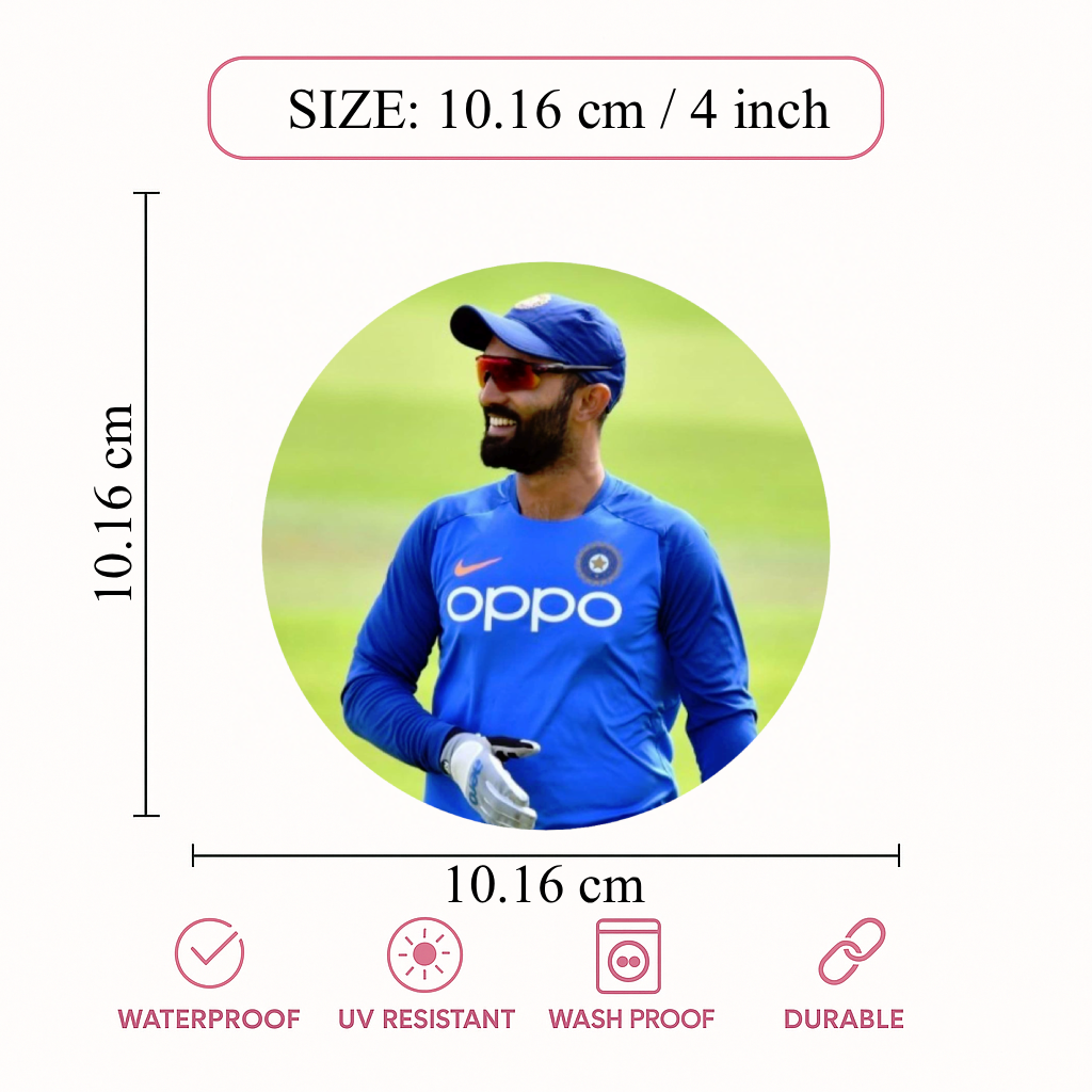 Smeeps Dinesh Karthik Sticker – 10.16 cm (4 Inch) Team India Wicketkeeper Fan Vinyl Decal | Waterproof UV Resistant Round Sticker