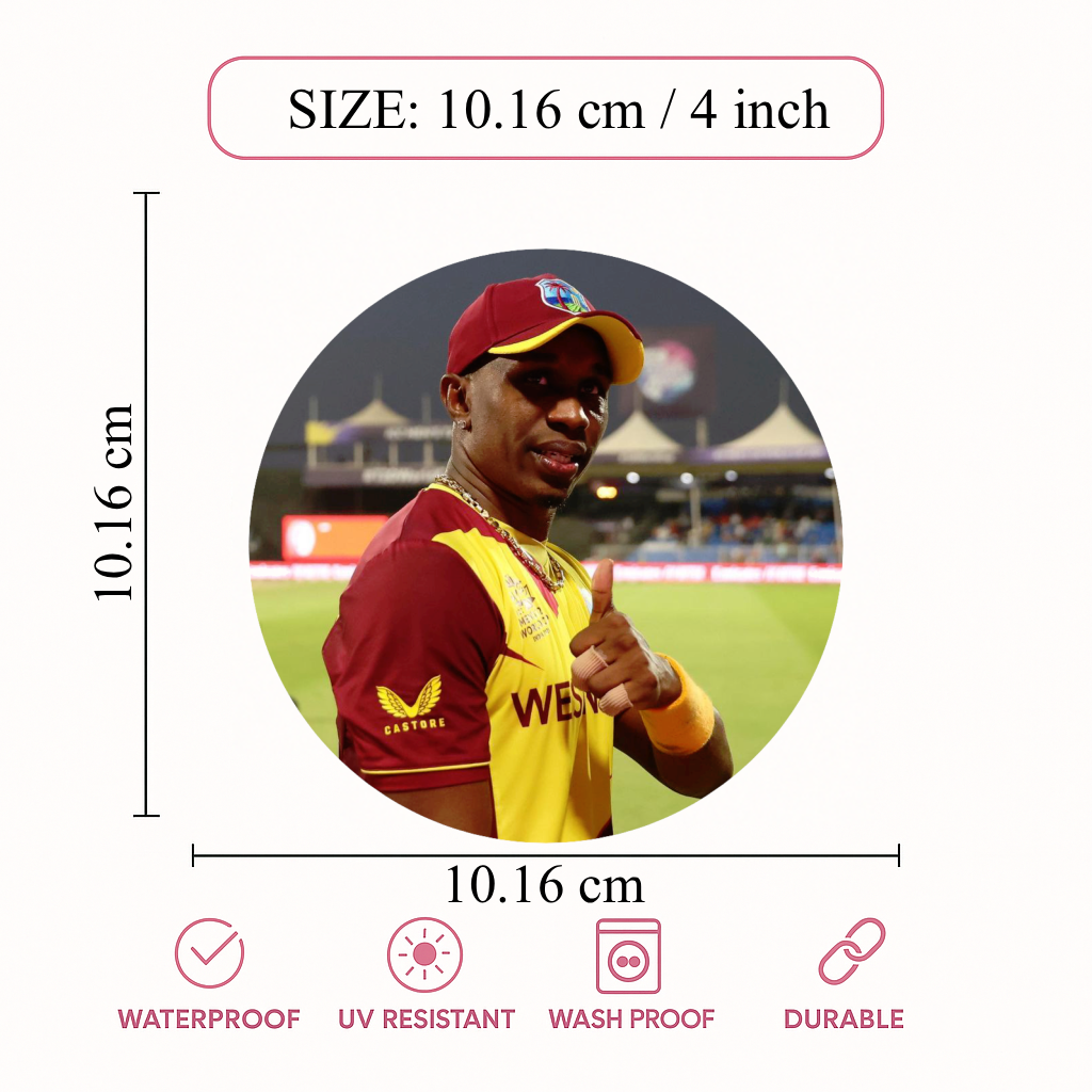 Smeeps DJ Bravo Sticker – 10.16 cm (4 Inch) West Indies Star Fan Vinyl Decal | Waterproof UV Resistant Round Sticker