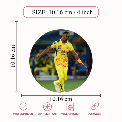 Smeeps Dwayne Bravo Sticker – 10.16 cm (4 Inch) West Indies Star Fan Vinyl Decal | Waterproof UV Resistant Round Sticker
