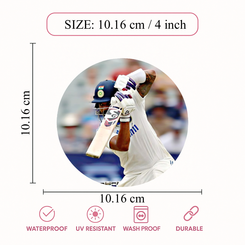 Smeeps KL Rahul Sticker – 10.16 cm (4 Inch) India Test Batsman Fan Vinyl Decal | Waterproof UV Resistant Round Sticker