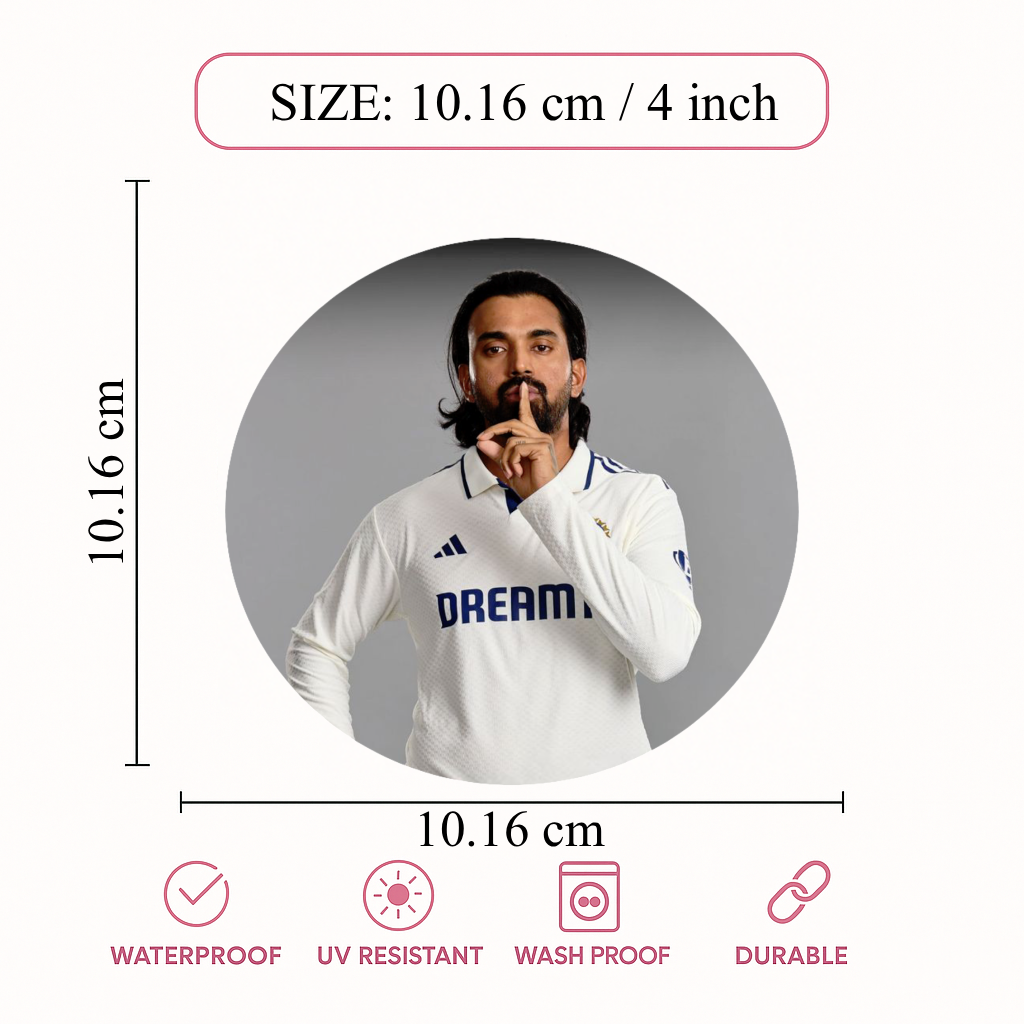 Smeeps KL Rahul Sticker – 10.16 cm (4 Inch) India Test Cricket Fan Vinyl Decal | Waterproof UV Resistant Round Sticker