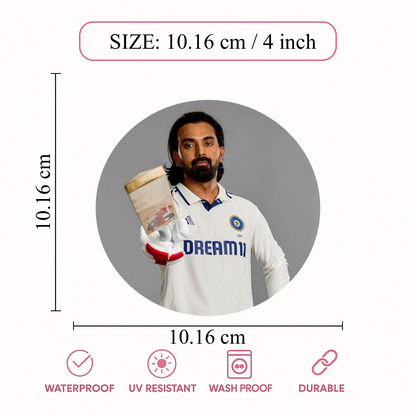 Smeeps KL Rahul Sticker – 10.16 cm (4 Inch) India Test Jersey Fan Vinyl Decal | Waterproof UV Resistant Round Sticker