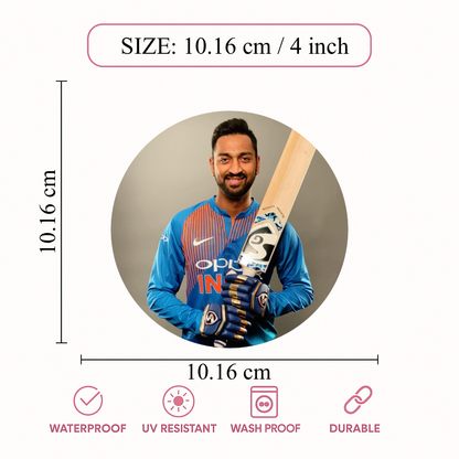 Smeeps Krunal Pandya Sticker – 10.16 cm (4 Inch) Indian Cricket Star Fan Vinyl Decal | Waterproof UV Resistant Round Car & Bike Sticker