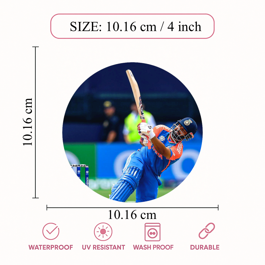 Smeeps Rishabh Pant Sticker – 10.16 cm (4 Inch) Indian Cricket Star Fan Vinyl Decal | Waterproof UV Resistant Round Car & Bike Sticker
