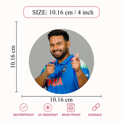 Smeeps Rishabh Pant Sticker – 10.16 cm (4 Inch) Indian Cricket Star Fan Vinyl Decal | Waterproof UV Resistant Round Car & Bike Sticker