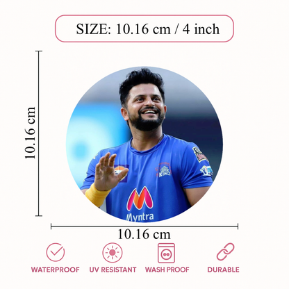 Smeeps Suresh Raina Sticker – 10.16 cm (4 Inch CSK Legend Fan Vinyl Decal | Waterproof UV Resistant Round Car & Bike Sticker