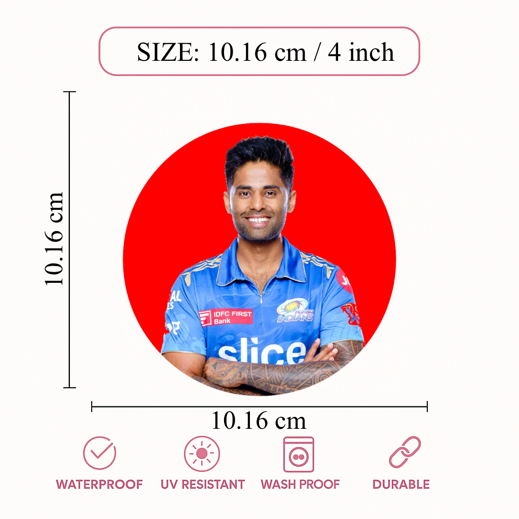 Smeeps Suryakumar Yadav Sticker – 10.16 cm (4 Inch) Indian Cricket Star Fan Vinyl Decal | Waterproof UV Resistant Round Car & Bike Sticker